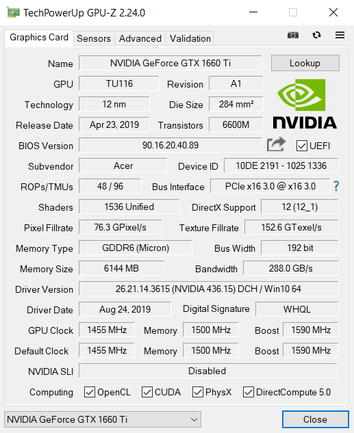 Acer-Nitro-7 NVIDIA GeForce 1650