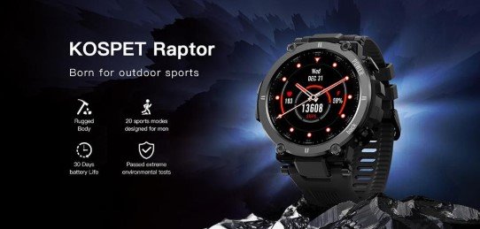 Kospet Raptor rugged smartwatch launched with 1.3-inch display, 230mAh battery, and IP68 certification for $37.99